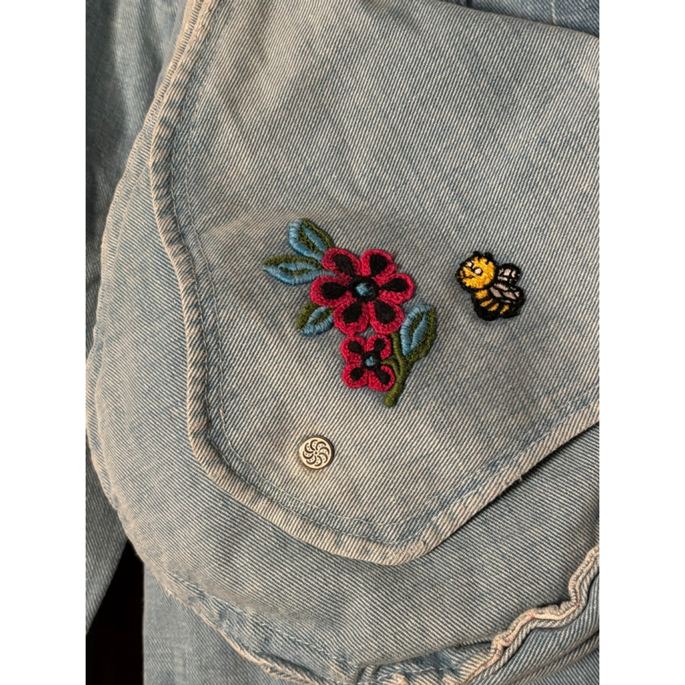 Vintage 70s Chambray Denim Jacket & Purse Set Flower Power Boho Hippie - Picture 4 of 12